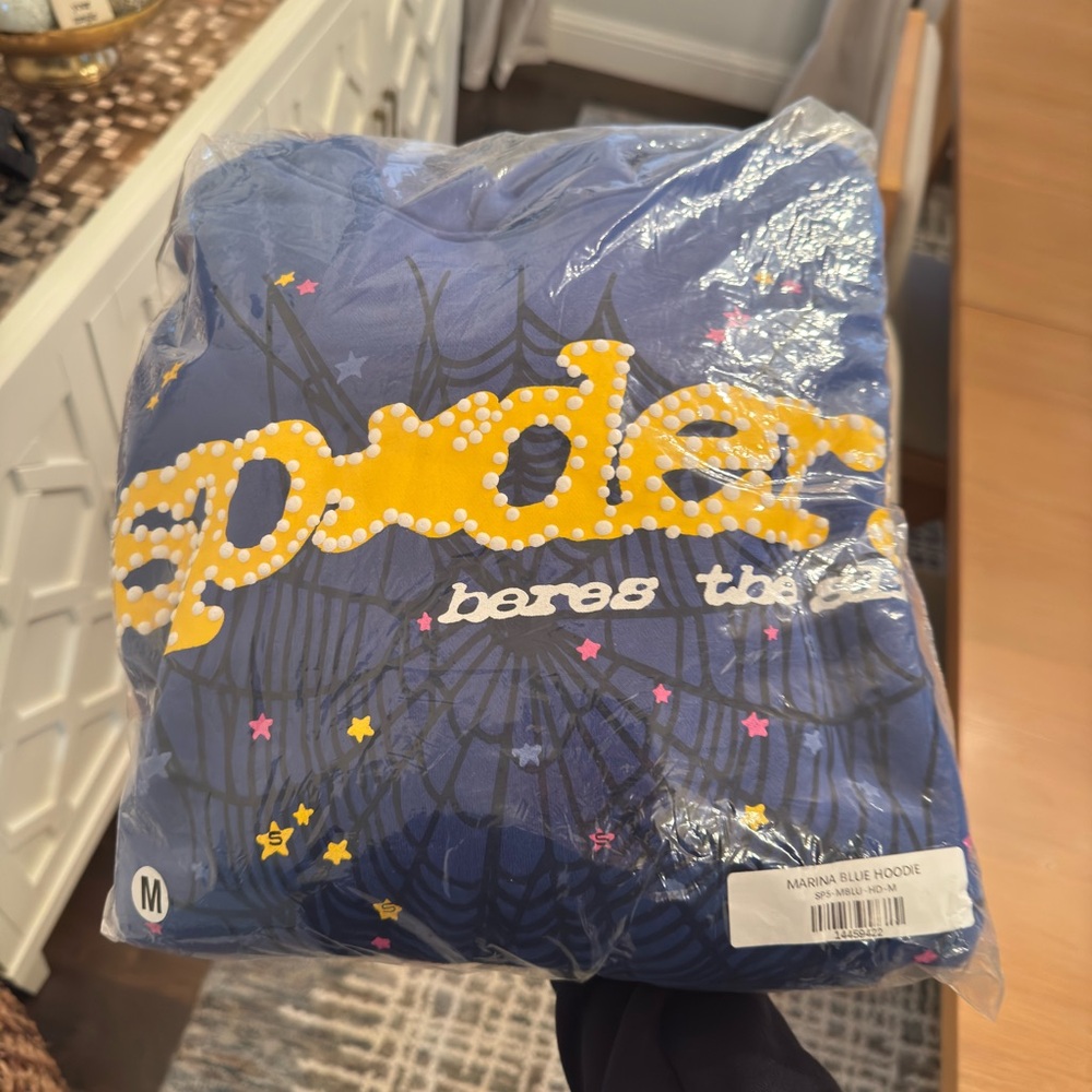 Spider Marina Blue Hoodie with Yellow Accents